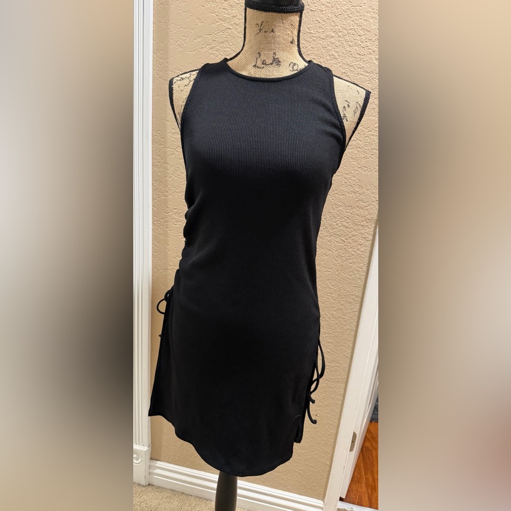 ZARA Black Ribbed Sleeveless Dress with Side Ties NWOT